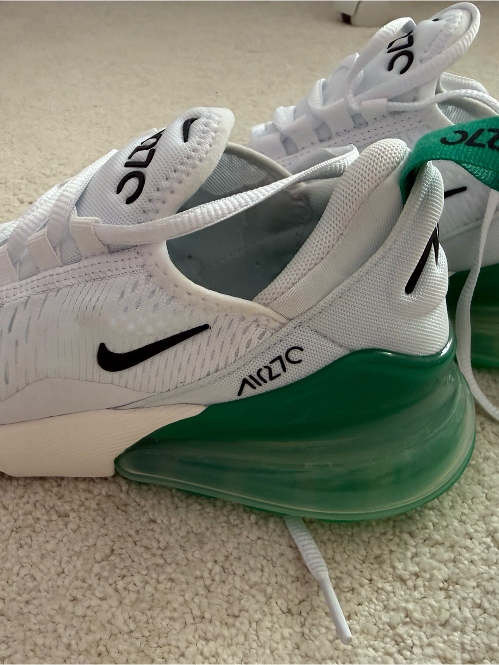 Nike Kids Air Max 270 Sneakers in White and Green